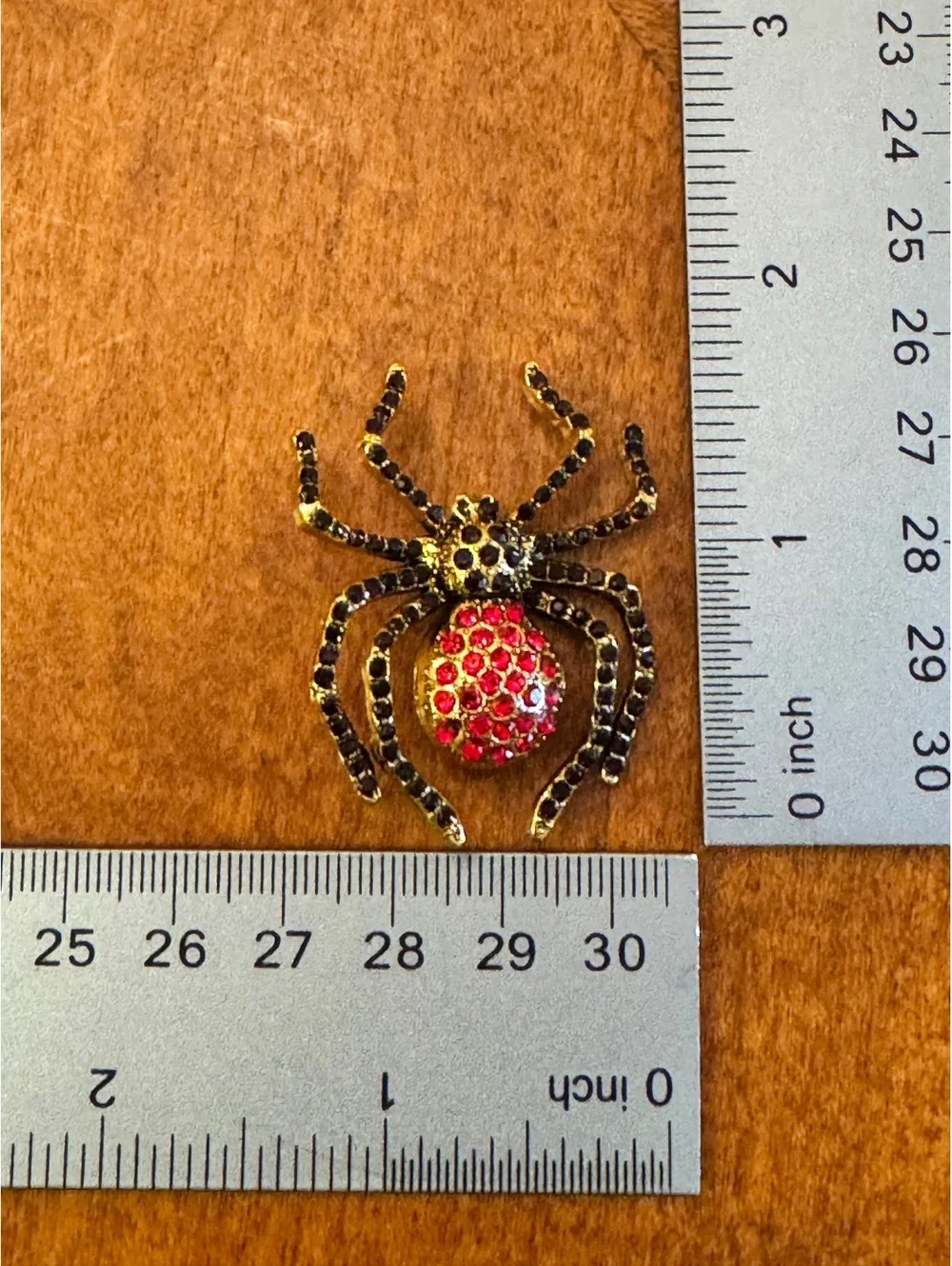 Vintage Spider Shaped Brooch with Red and Black Rhinestones 375